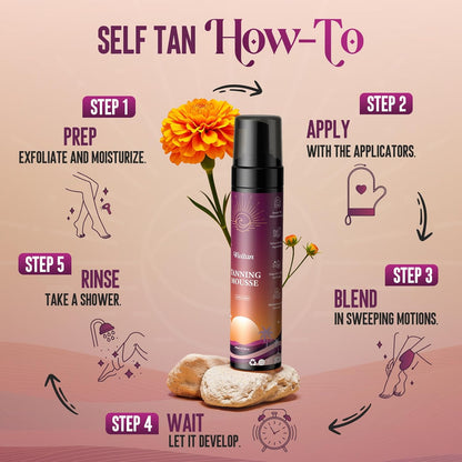 Self Tanner Mousse Kit - 250mL XL & Mitt & Strap | 1-Hour Express Dark Bronze + Plant 30% DHA for Long-Lasting Tan | No Orange Tones, Streak-Free & Odorless | Natural Sunless Glow