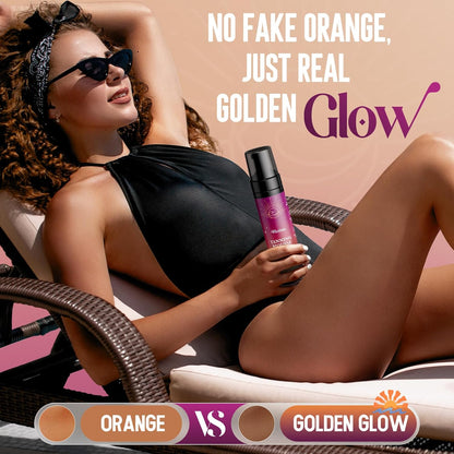 Self Tanner Mousse Kit - 250mL XL & Mitt & Strap | 1-Hour Express Dark Bronze + Plant 30% DHA for Long-Lasting Tan | No Orange Tones, Streak-Free & Odorless | Natural Sunless Glow